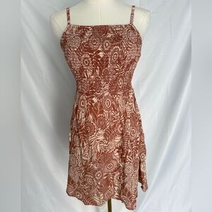 Angie Smocked Floral Mini Dress - Terracotta & Cream Size Small